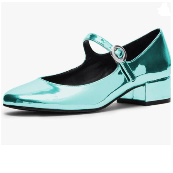 Milooey shoes Dark Turquoise Round Toe Mary Jane Comfy Low Chunky Heel Pump - Picture 1 of 8